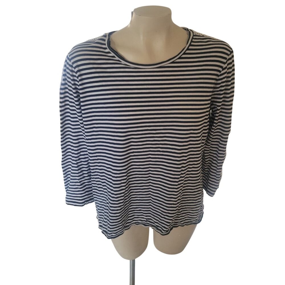 Michael Kors Striped Long-Sleeve Top With Crochet Details Womens XL